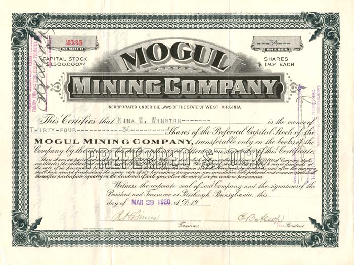 Mogul Mining Co. - Stock Certificate
